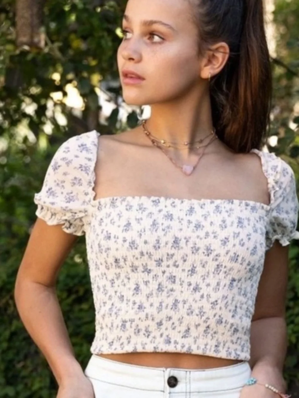 Reformation Jess Top Gracie Floral Smocked Puff Sleeve Crop S
